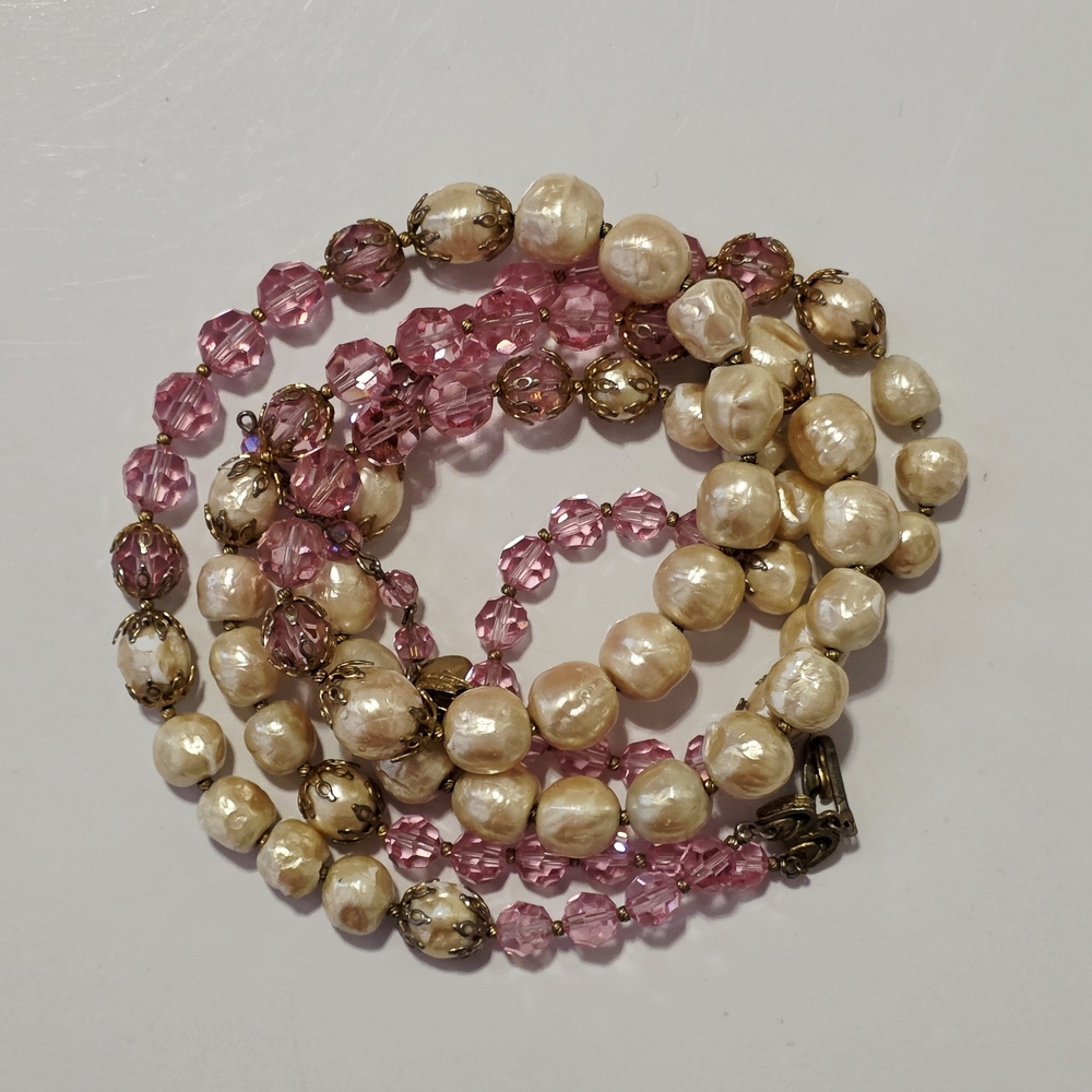Vintage Pink and Cream Vendome Beaded Necklace